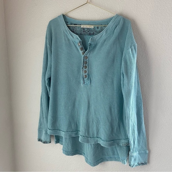 Free People Fall For You Thermal Henley Aspen Sky Size XS - Picture 2 of 8